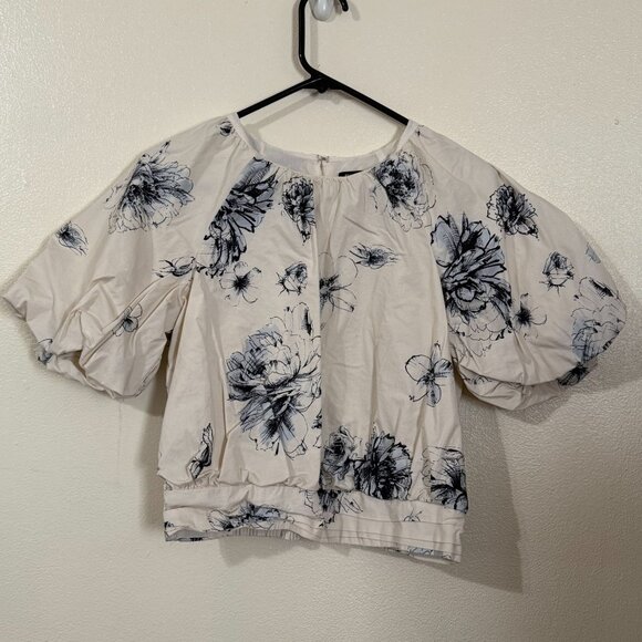 EXPRESS floral banded bottom blouse shirt top ,poplin cotton - Picture 1 of 12